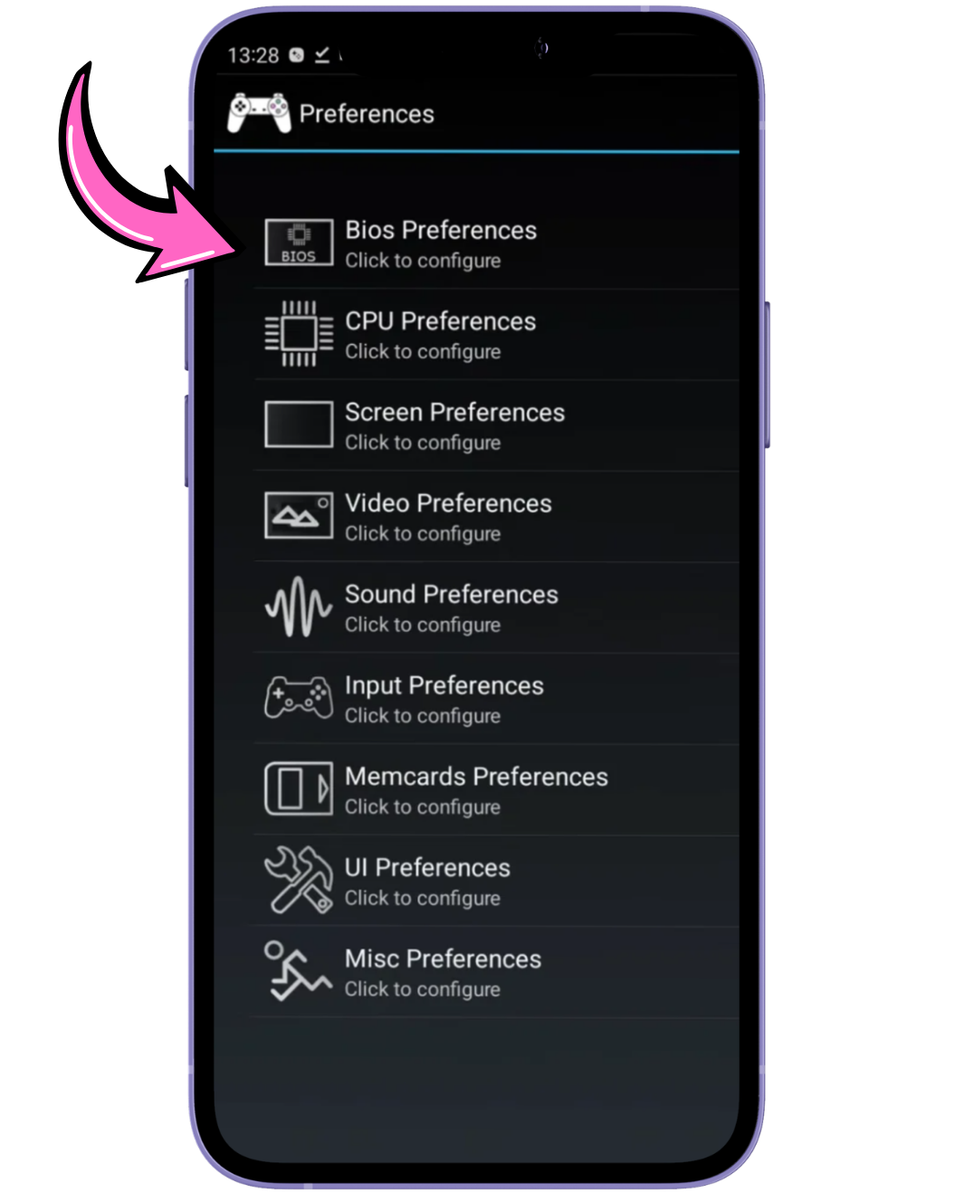 click bios preferences